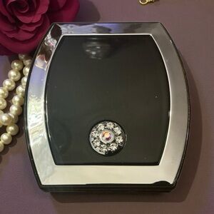 Elegant Black and Silver Crystal Accent Compact Mirror